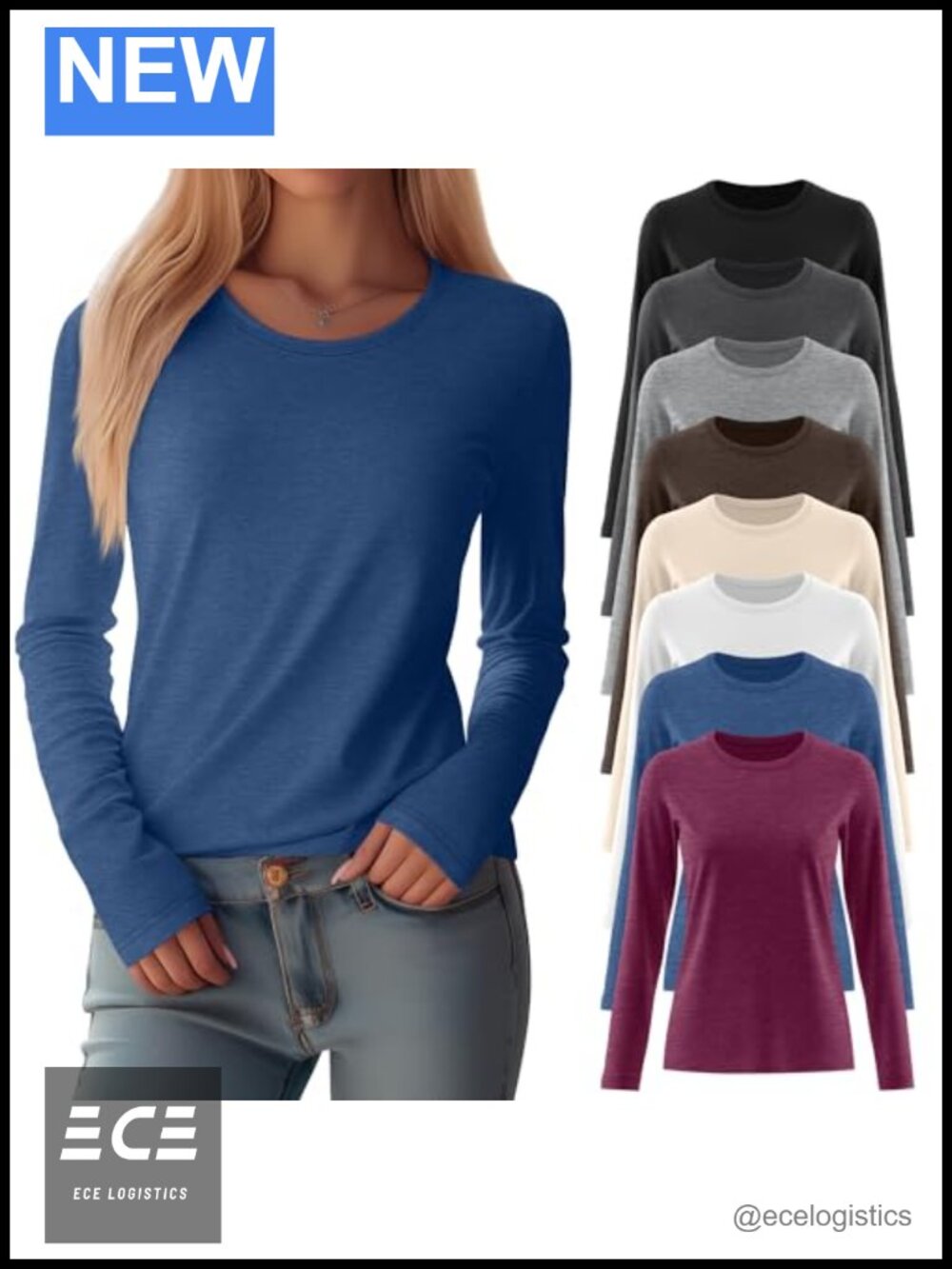 Women Long Sleeve Shirts Crew Neck Loose Fit T-Shirts 8 Pack